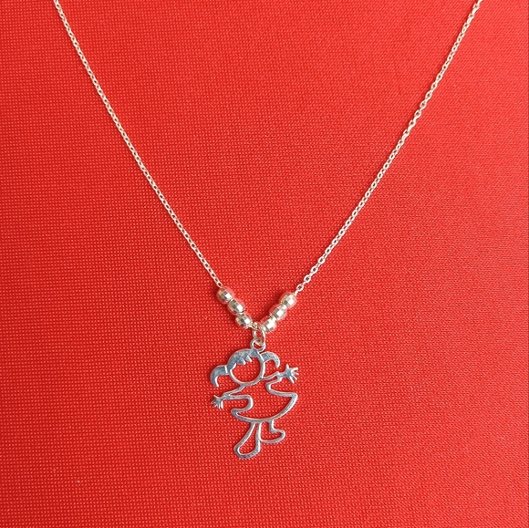 unbranded Jewelry - 925 Sterling Silver Genuine Beads Necklace with‎ Silver Little Girl Pendant